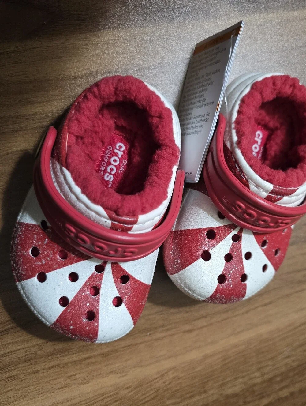 Crocs Toddler Classic Lined Holiday Clog in Red and White